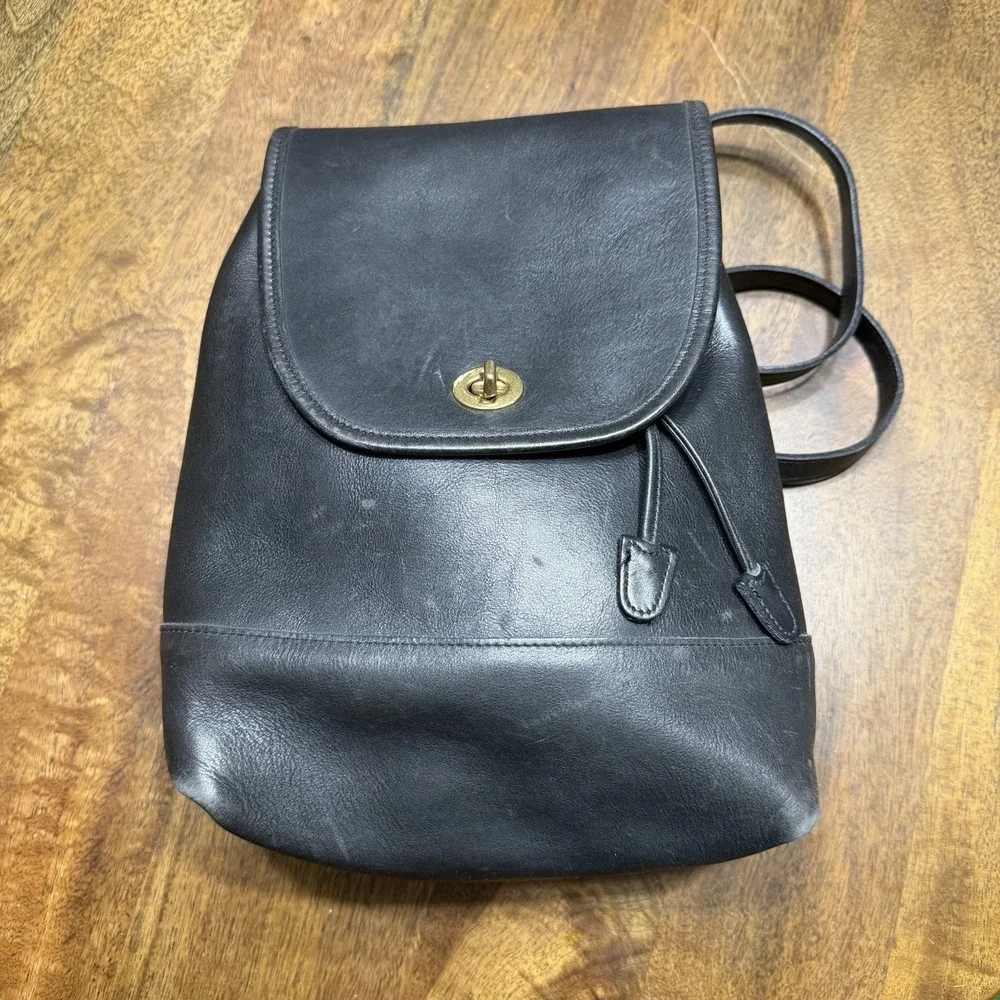 Coach Vintage Leather Backpack 9791 Large Daypack Rucksack Black